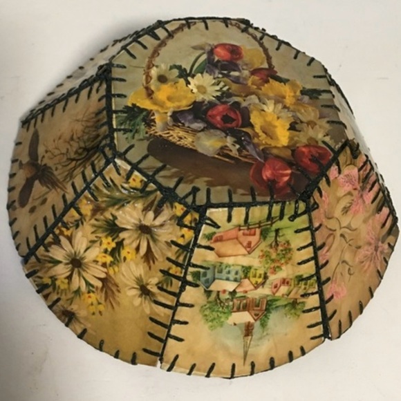 Vtg Handmade Basket from Greeting Cards floral birds blanket stitch AMAZING EUC - Picture 2 of 8